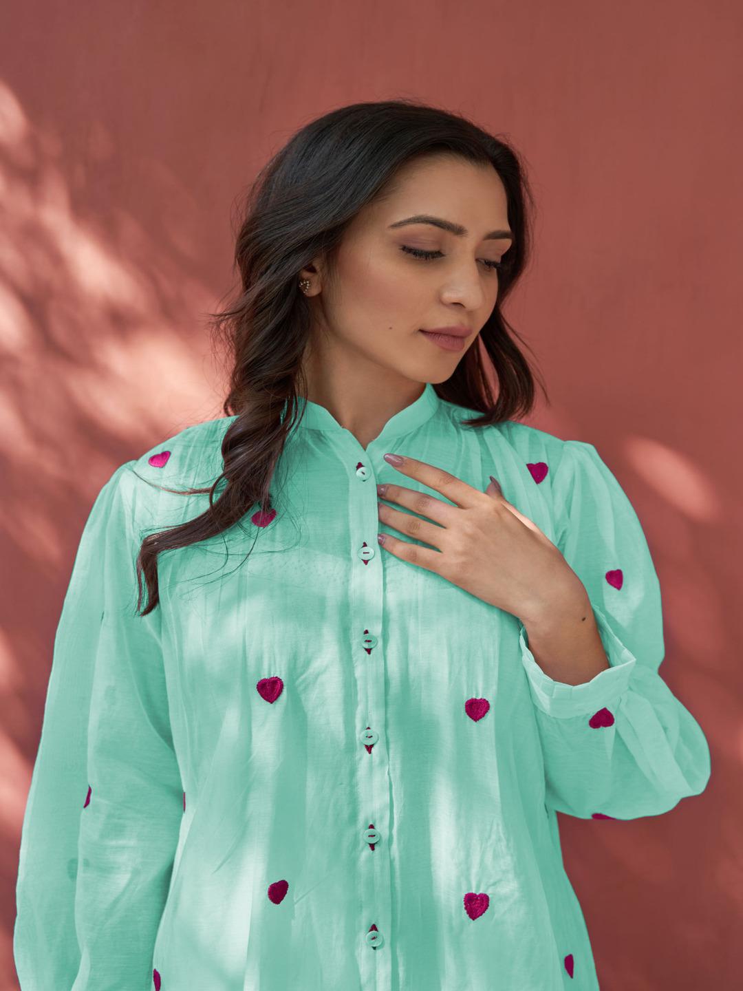 Sky Blue Color Beautiful Cotton Wear Kurti Pent Set