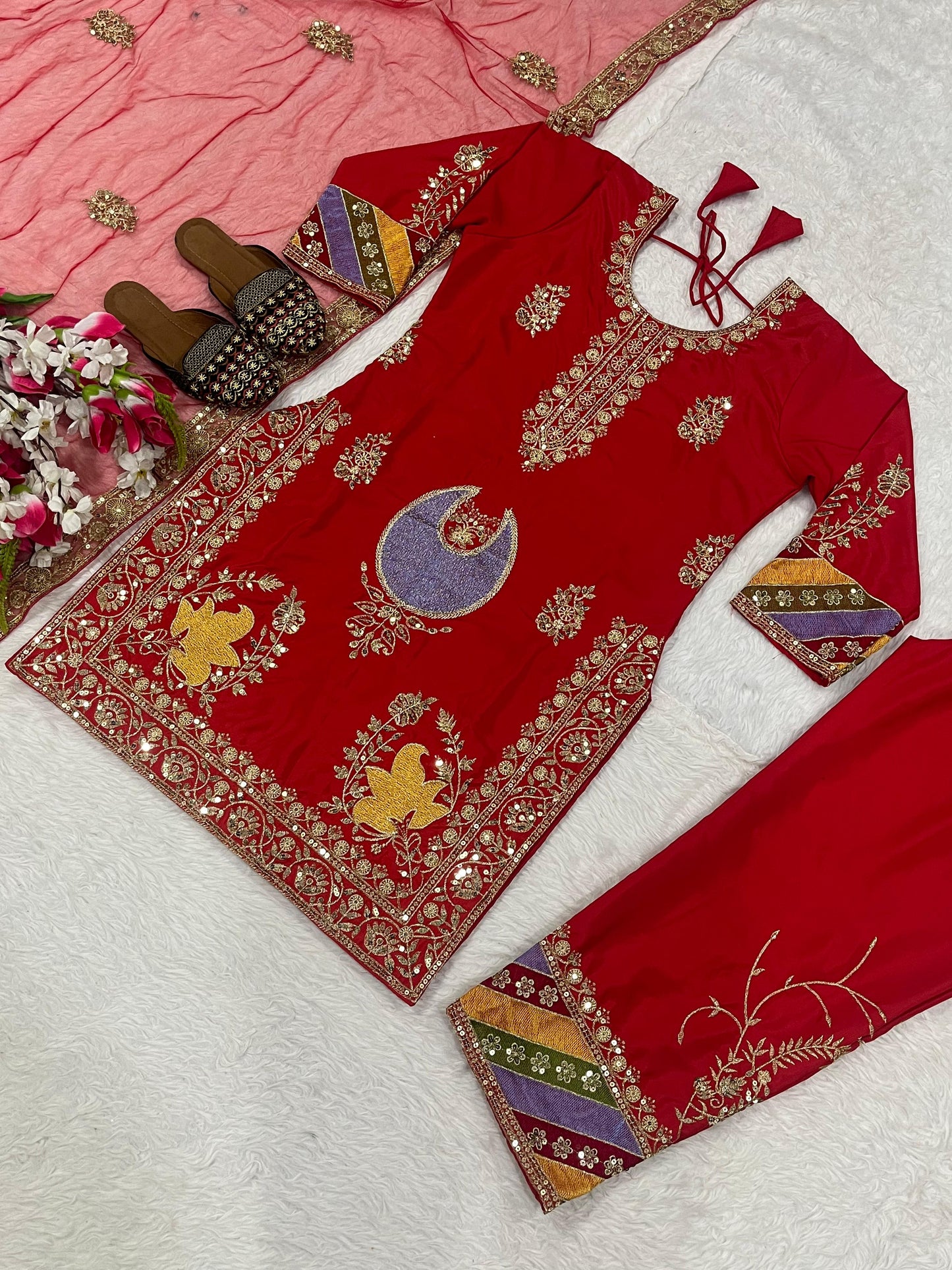 Red Color Beautiful Partywear Dress in Silk Fabric