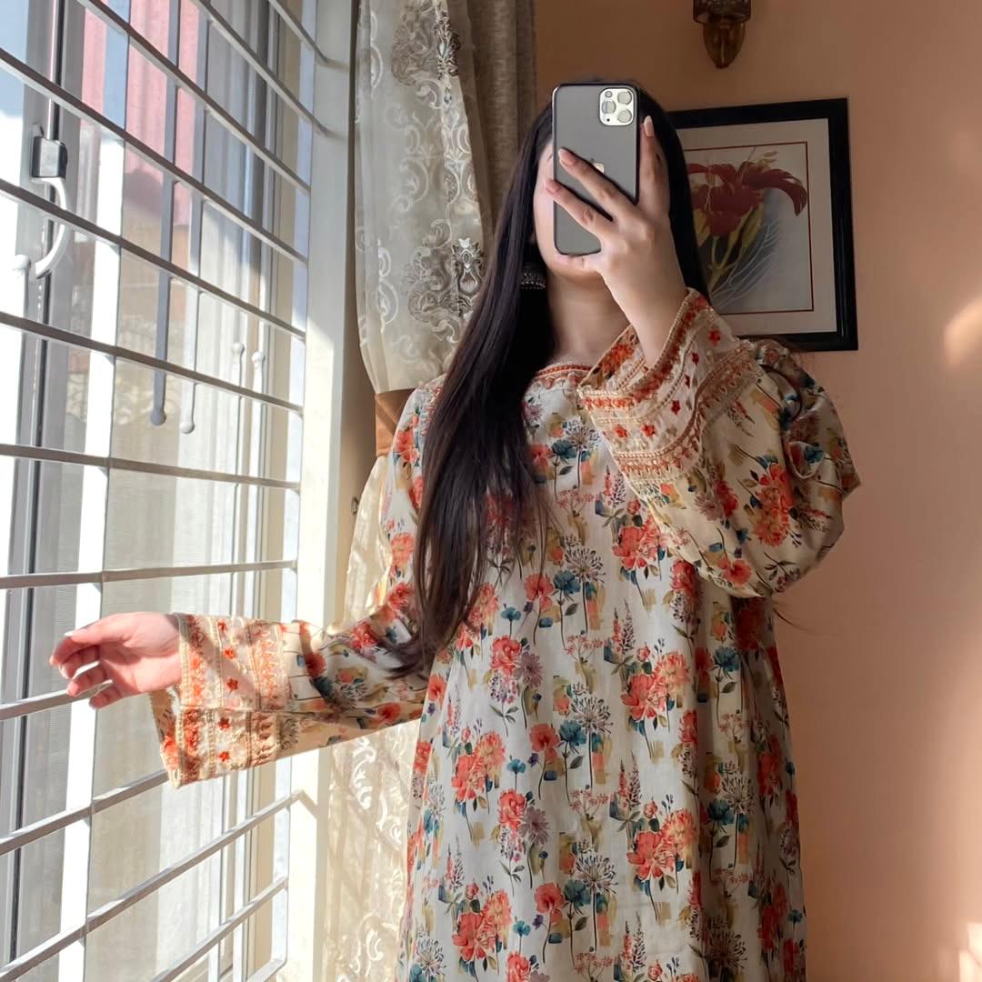 party wear look pur natural crepe printed & embroidered co-ords set