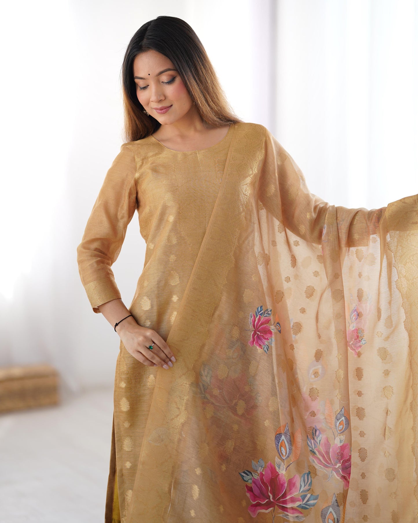 Chiku Color Beautiful Chanderi Silk FAbric Dress