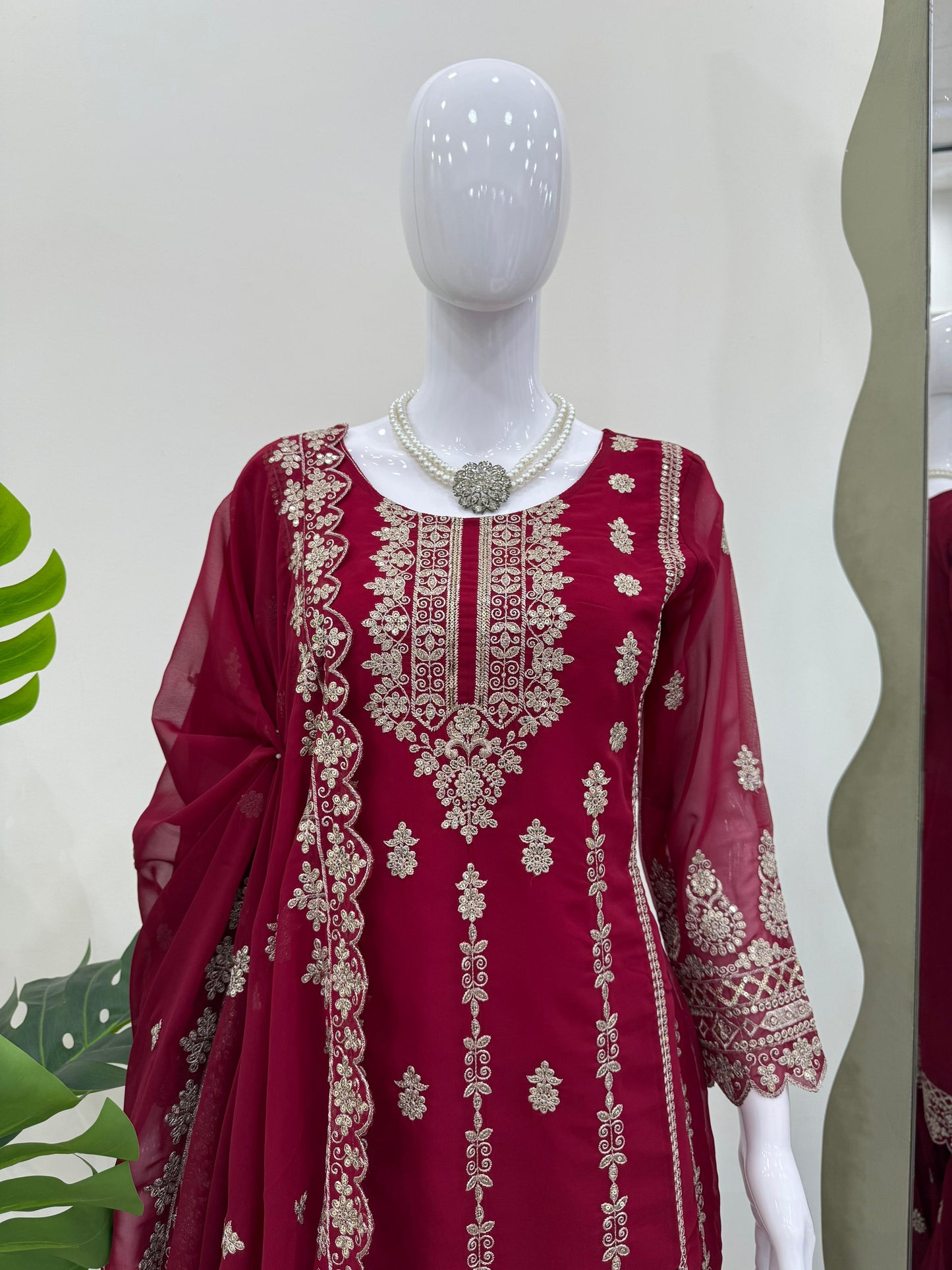 Maroon Red Color Beautiful Sharara Suit in Georgette Fabric