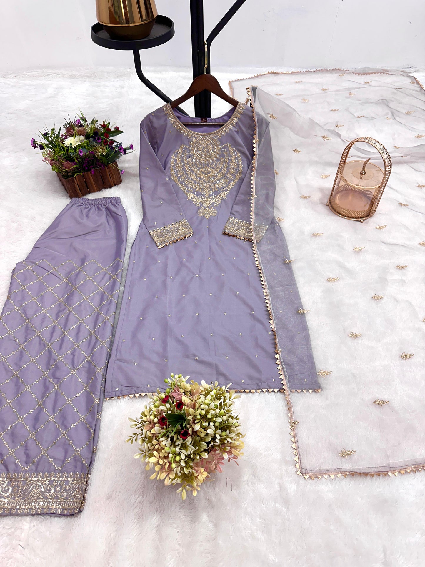 Beautiful Partywear Plazo Suit in crepe fabric