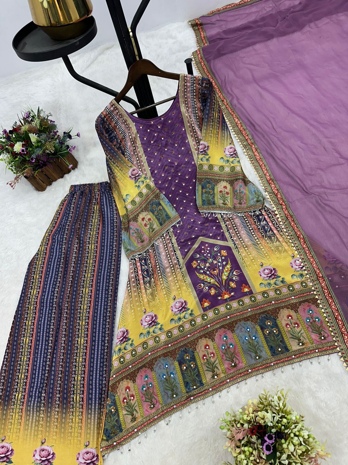 fancy design with digital printed a-top- plazzo with dupatta