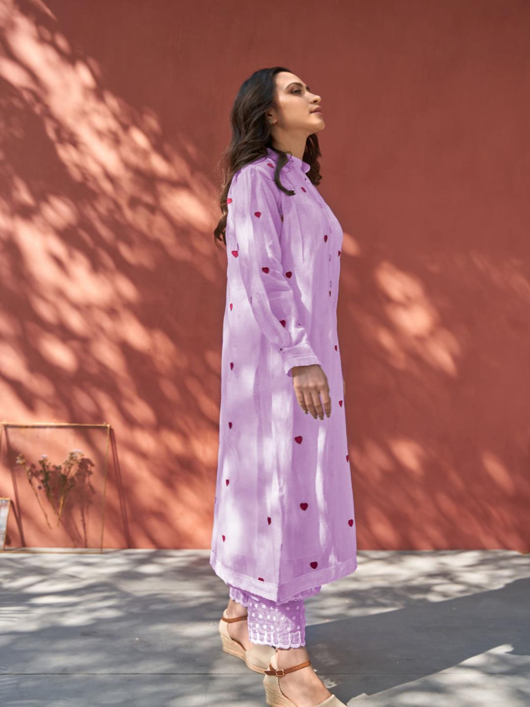 Purple Color Beautiful Cotton Wear Kurti Pent Set