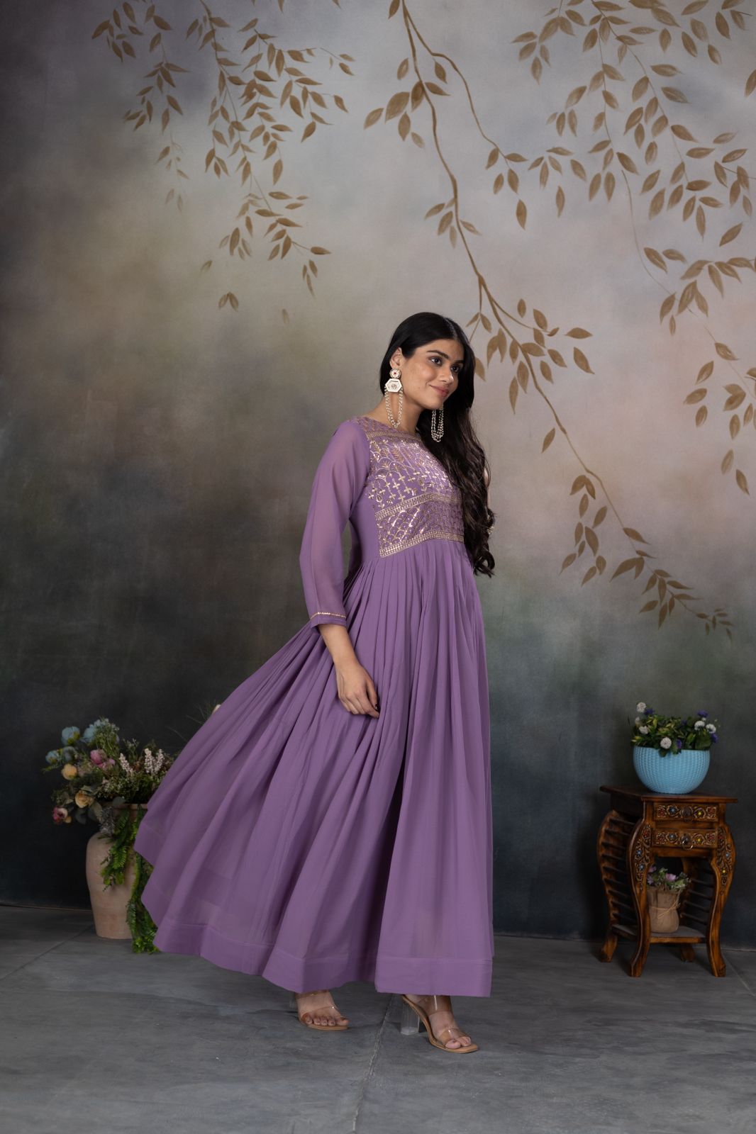 Zari-Thread & Sequins Embroidery gown Made For Desirable Women's Who Deserve It in purple color