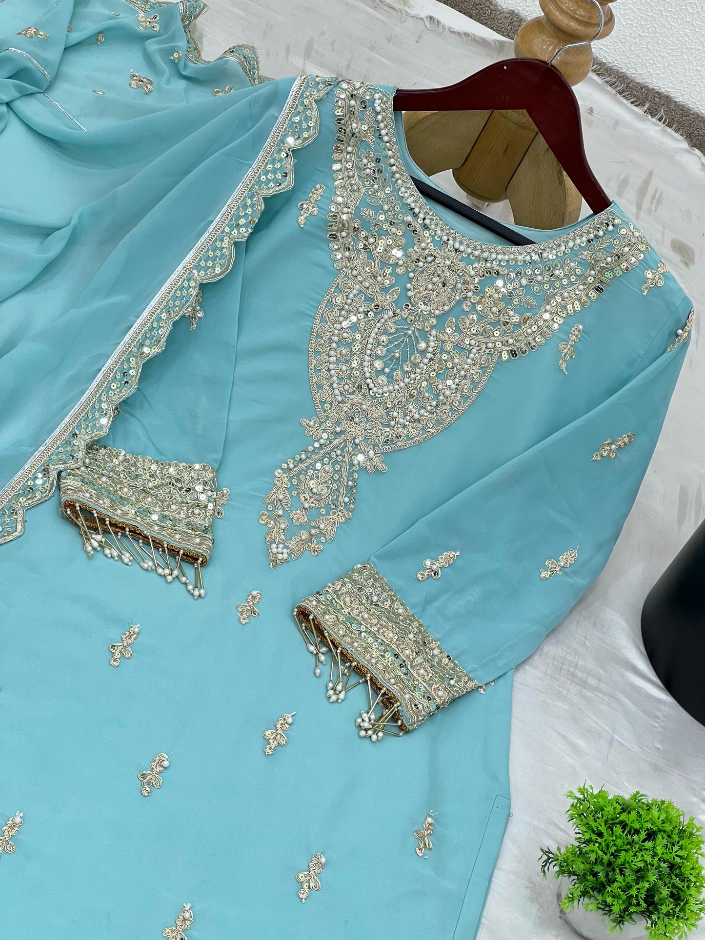 Sky BLue Color Beautiful Partywear Dresss