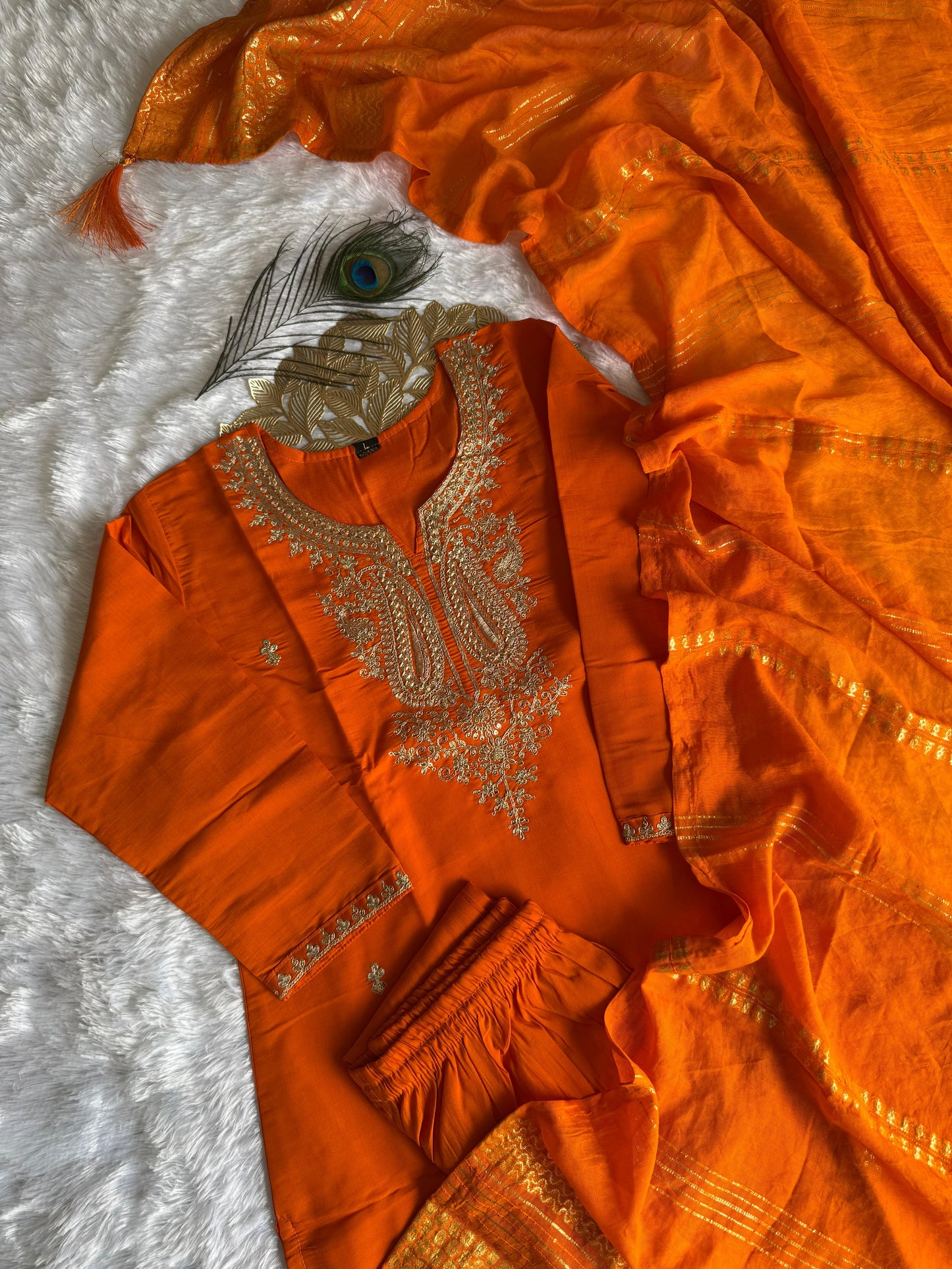 orange colour beatiful office wear dress in silk fabric