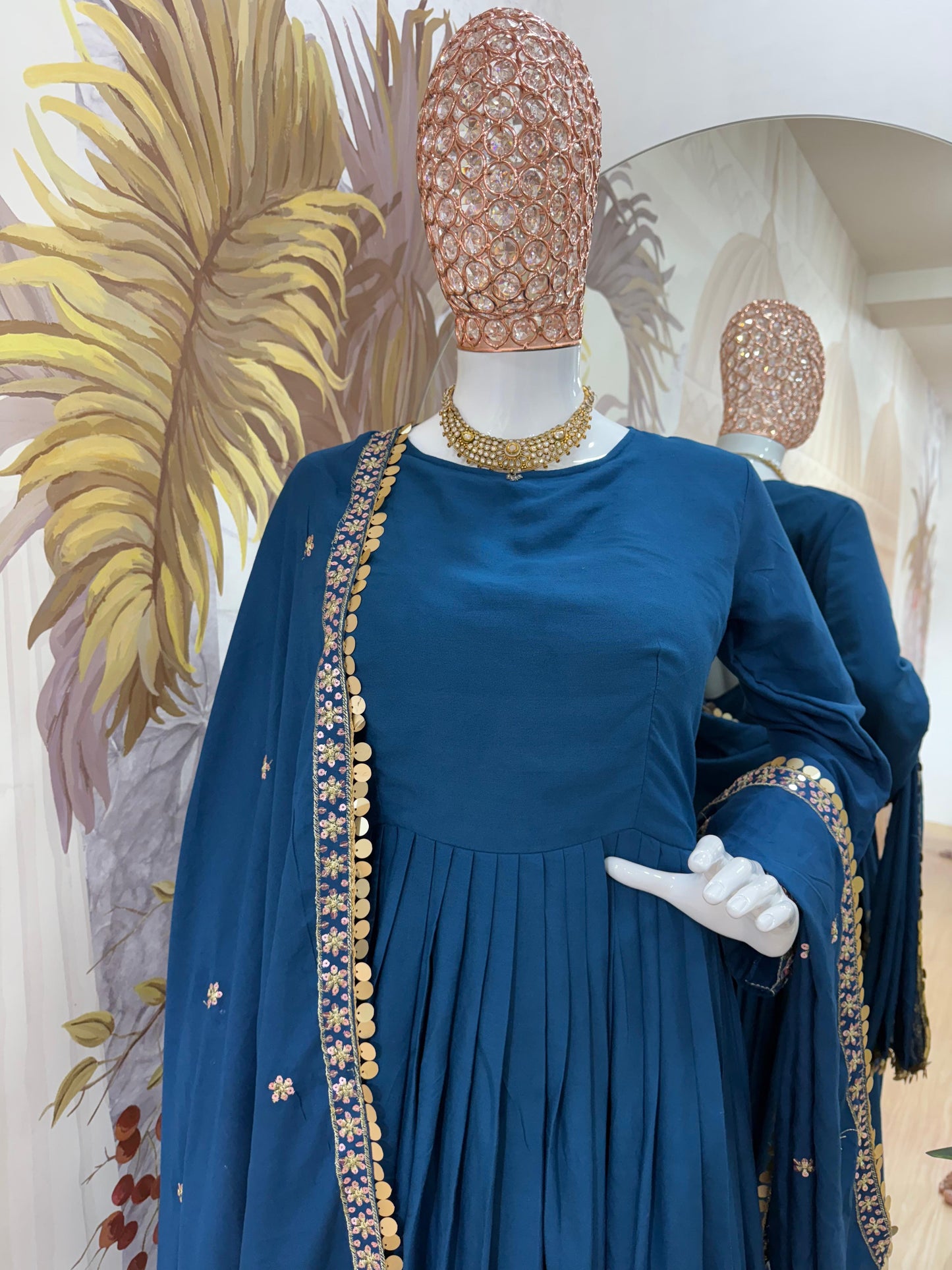 Blue Color Beautiful Anarkali gown in Rayon Fabric