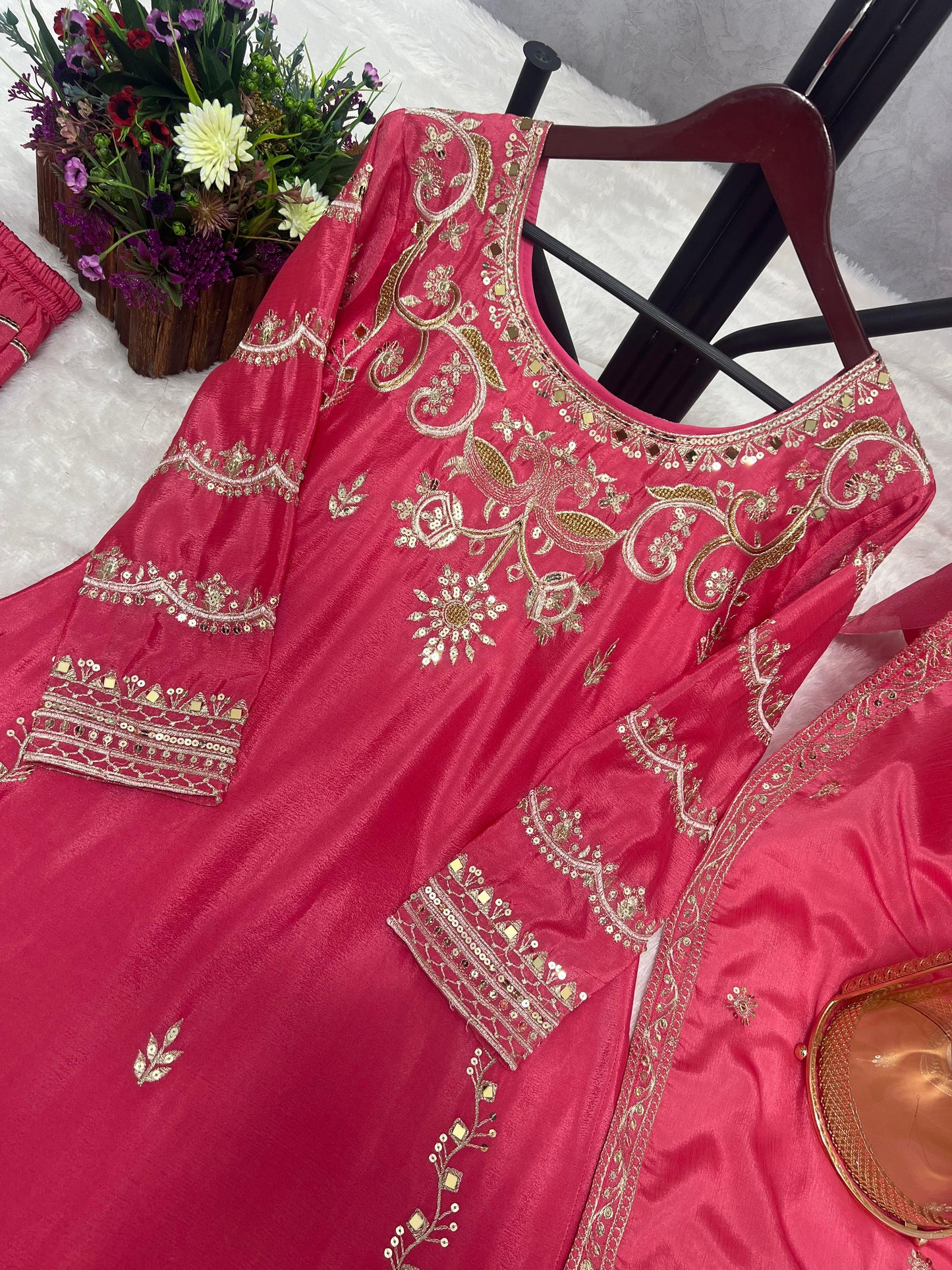 Pink Color Beautiful Partywear Dress in Chinon Silk