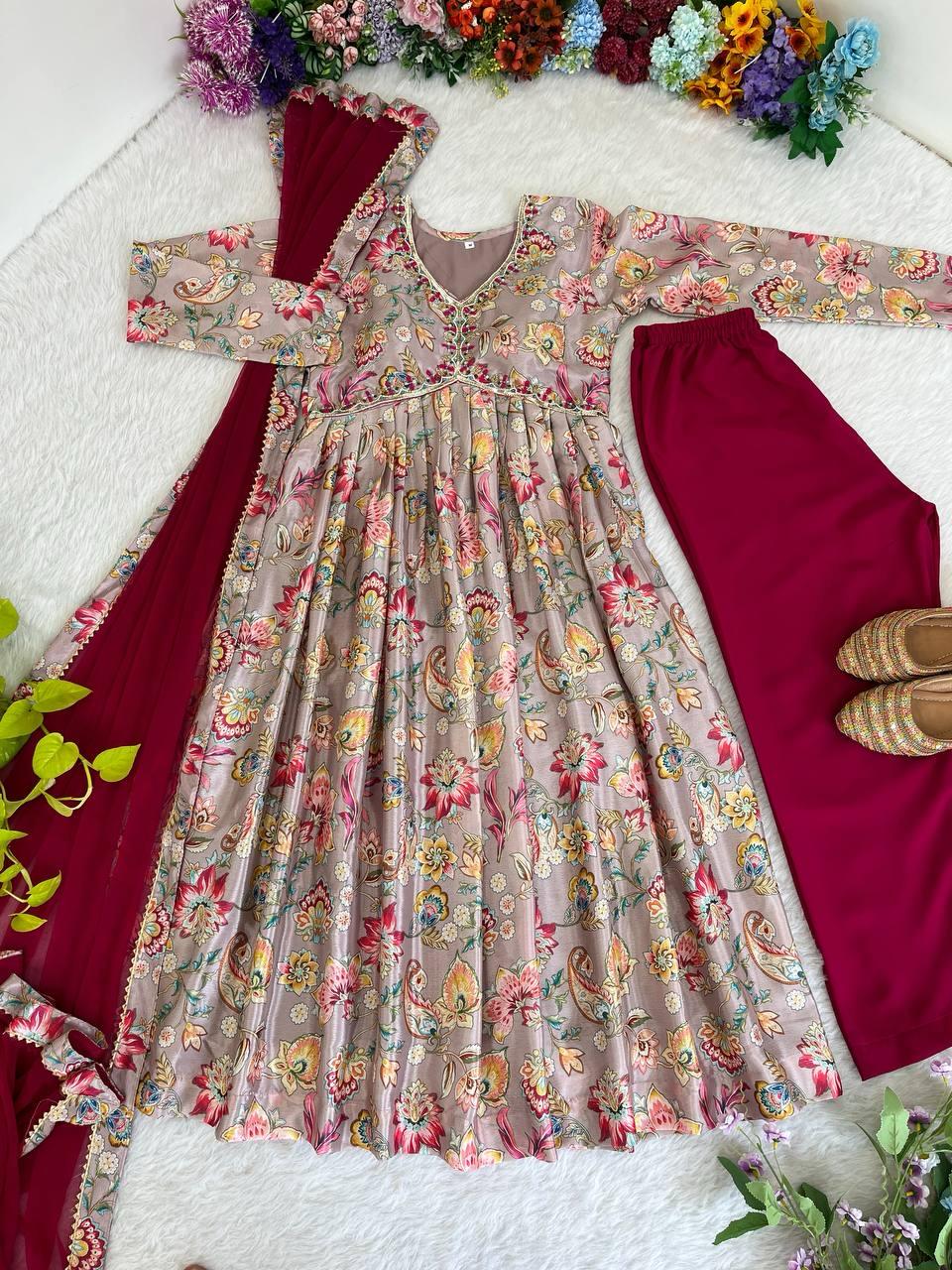Beautiful Partywear Chinon Fabric Suit
