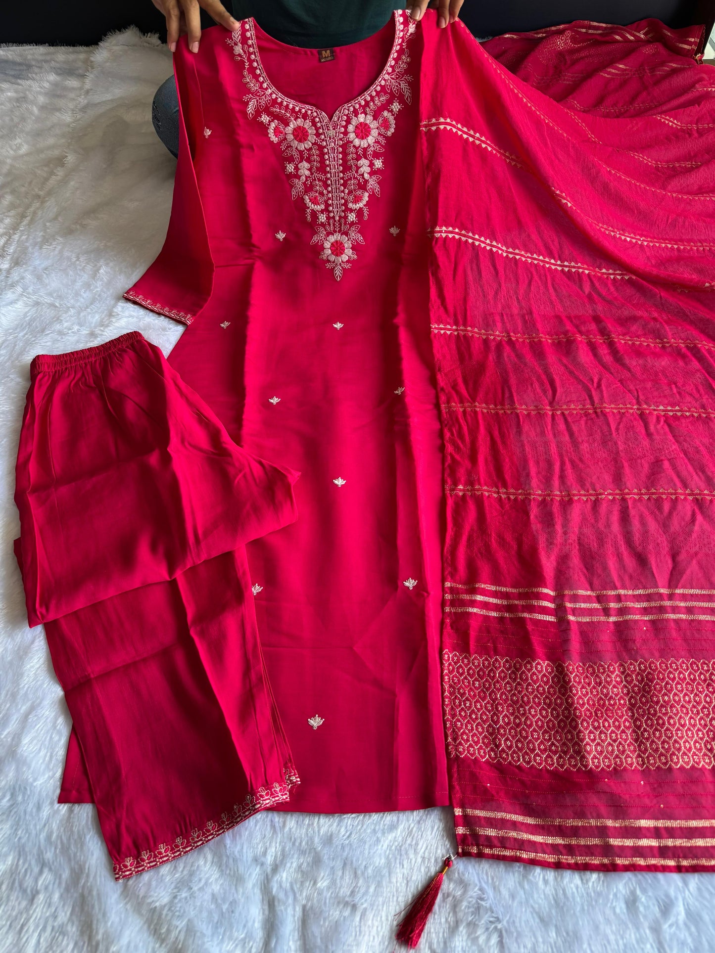 Pink color summer Wear Dress in Roman silk Fabric