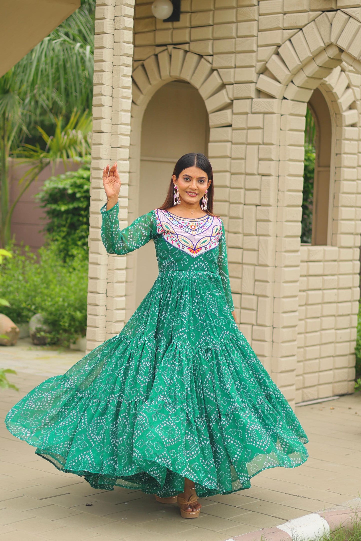 Green Color Beautiful Georgette Fabric navratri Gown