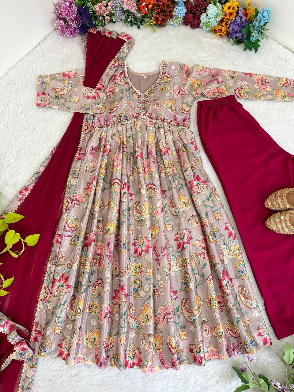Beautiful Partywear Chinon Fabric Suit