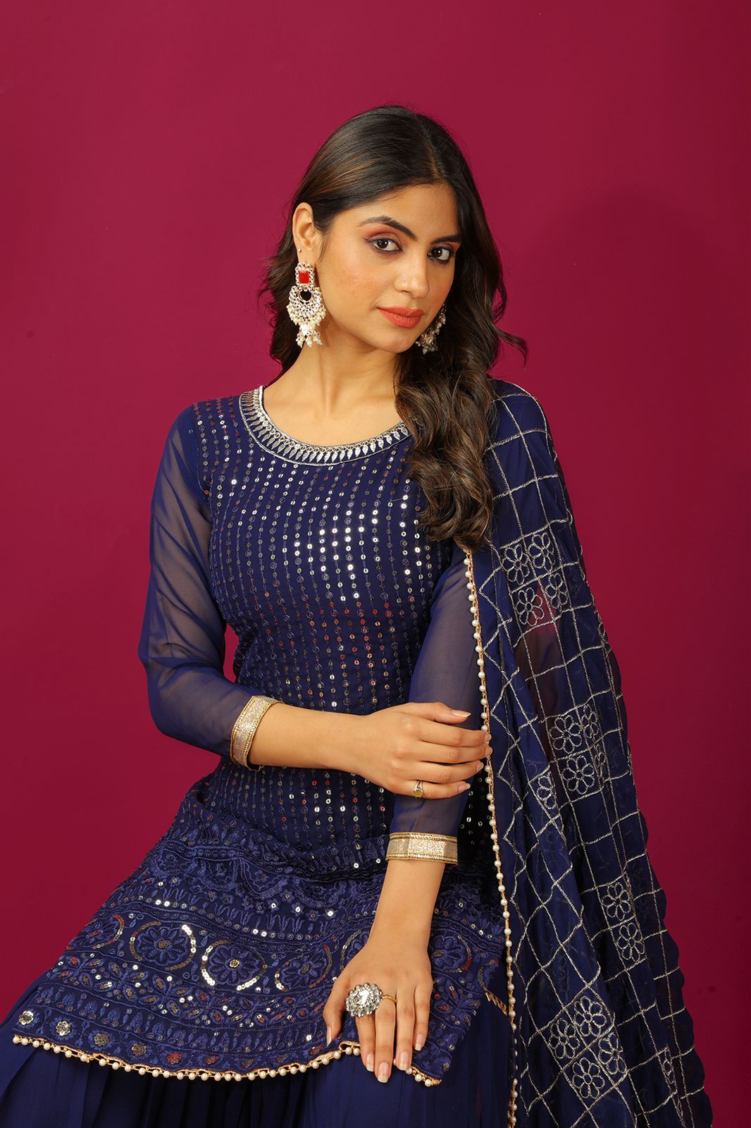 Blue Color Beautiful Plazo Dress in Georgette Fabric