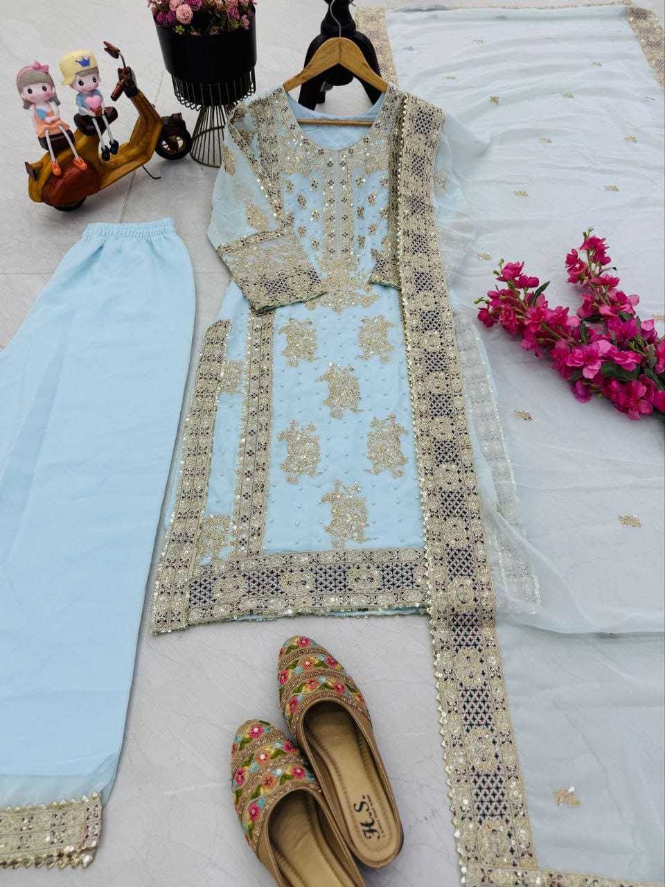 Sky BLue Color Beautiful Partywear Dress in Georgette fabric