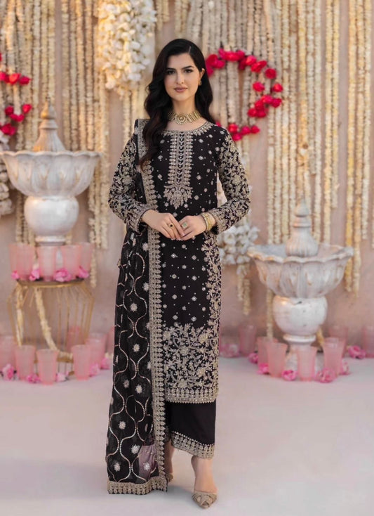 Black Color party wear look top-plazzo and dupatta with heavy embroidery work