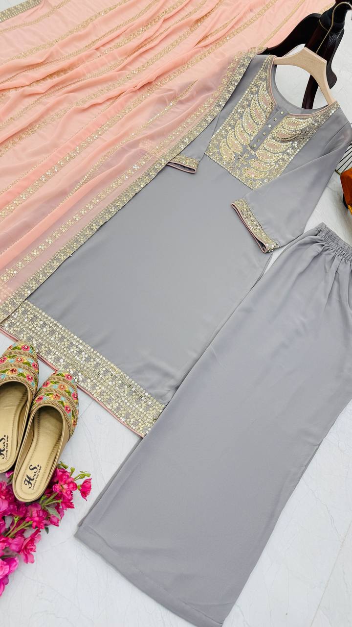 Designer Party Top Pallazo & Dupatta Set