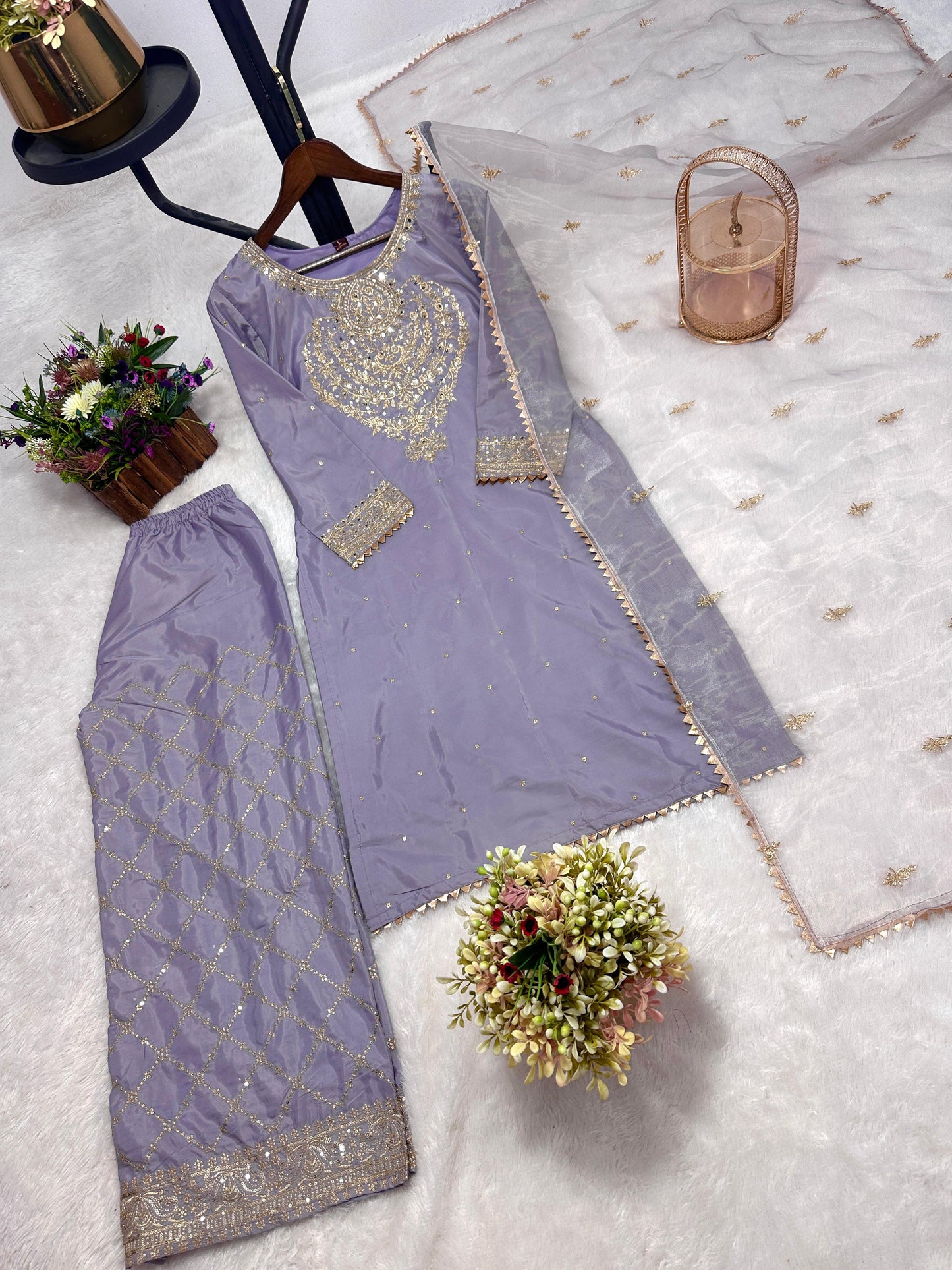 Beautiful Partywear Plazo Suit in crepe fabric