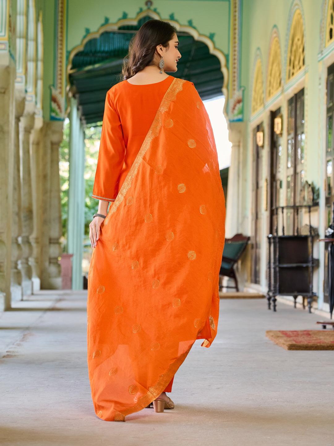 orange color beautiful Roman Silk Dress