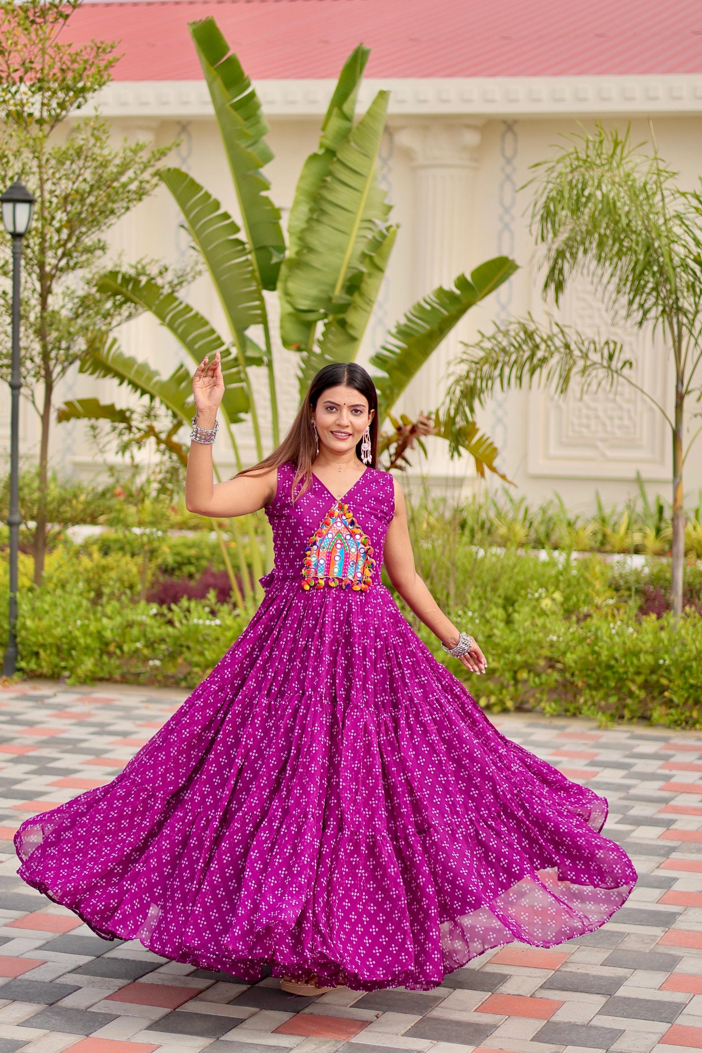Navratri Special Gamathi Work Gown in purple color