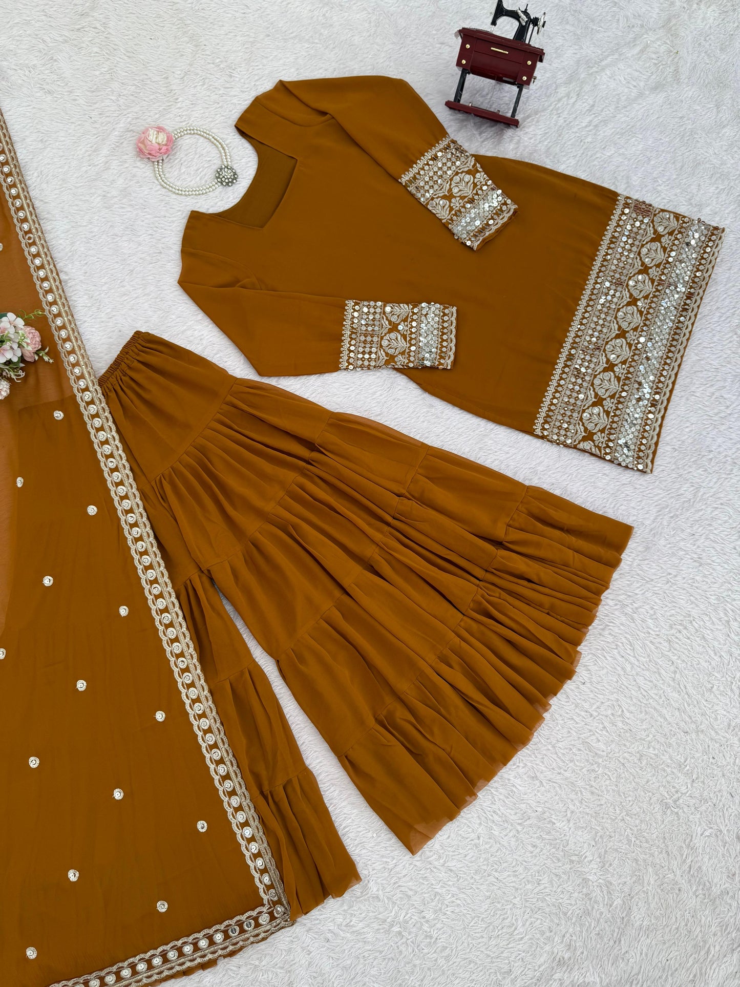 musturd yllow color sharara dress in georgette fabric