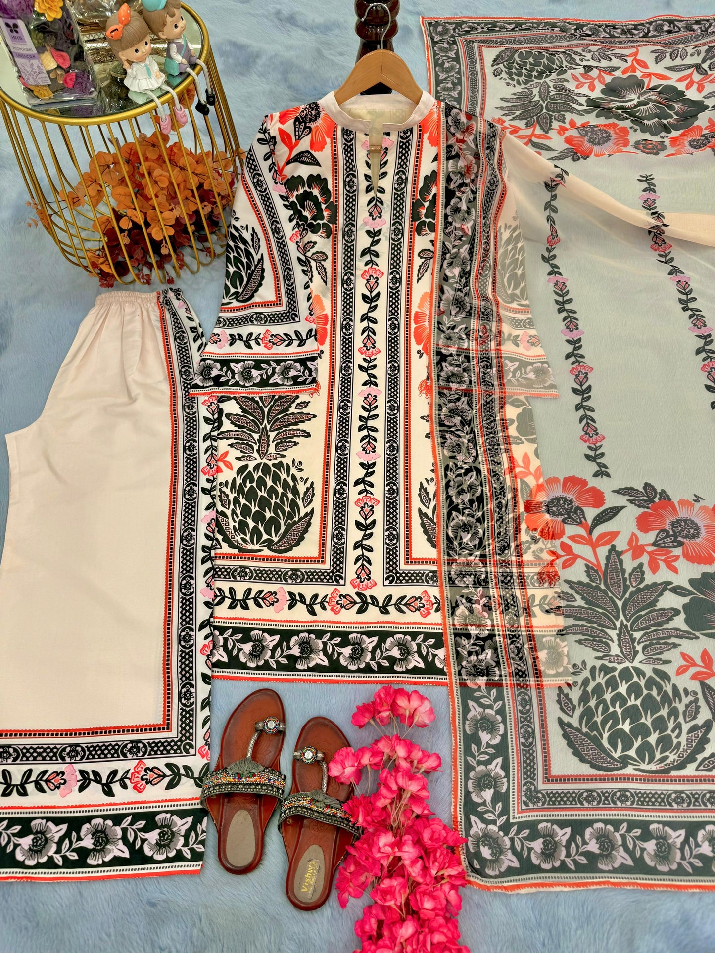 Party Wear Look Pur American Crape Top With Plazzo With Dupatta Set