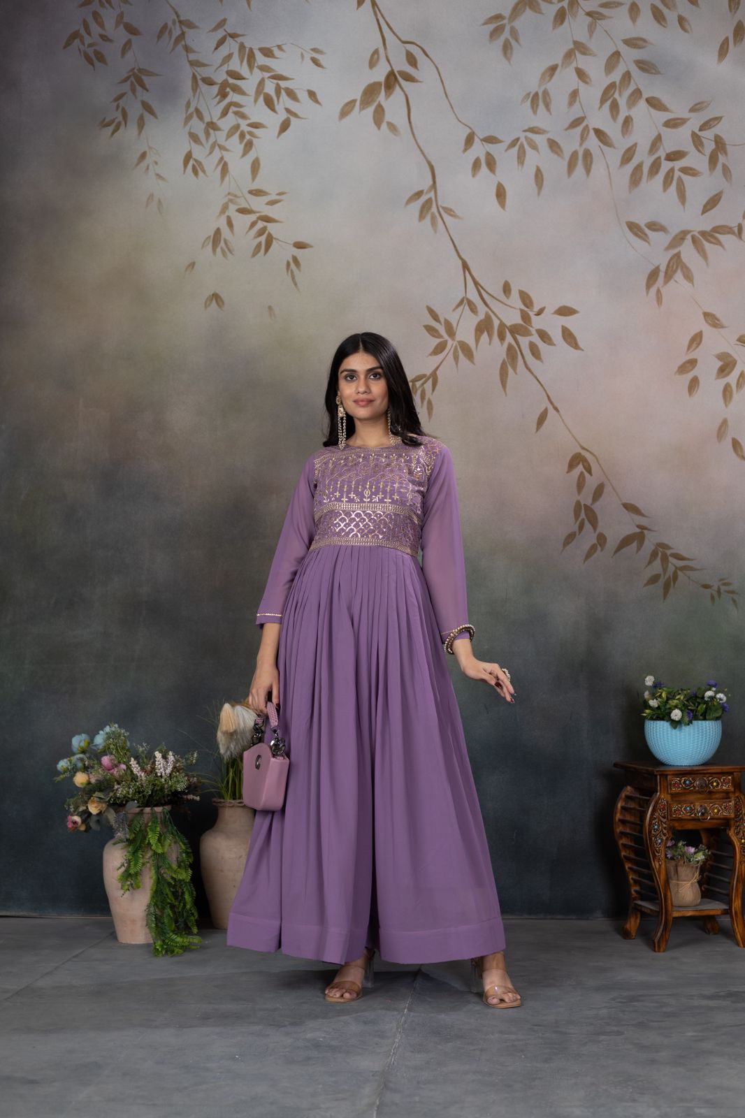 Zari-Thread & Sequins Embroidery gown Made For Desirable Women's Who Deserve It in purple color