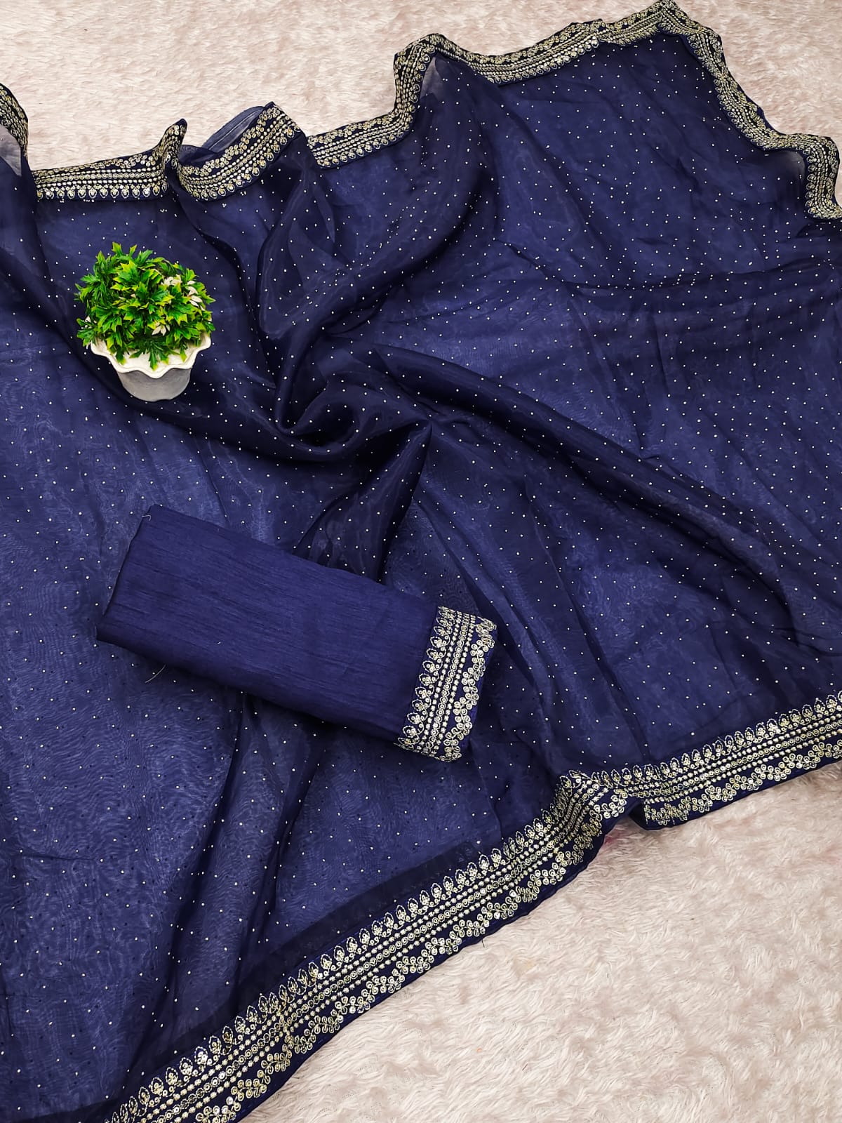 Blue Color Organza Silk Saree