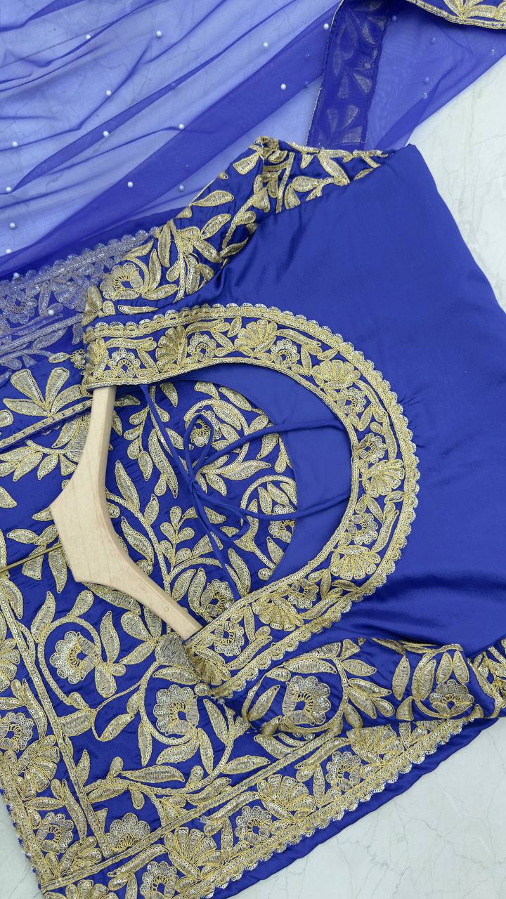 BLue Color PArtywear Dress in Chinon Fabric