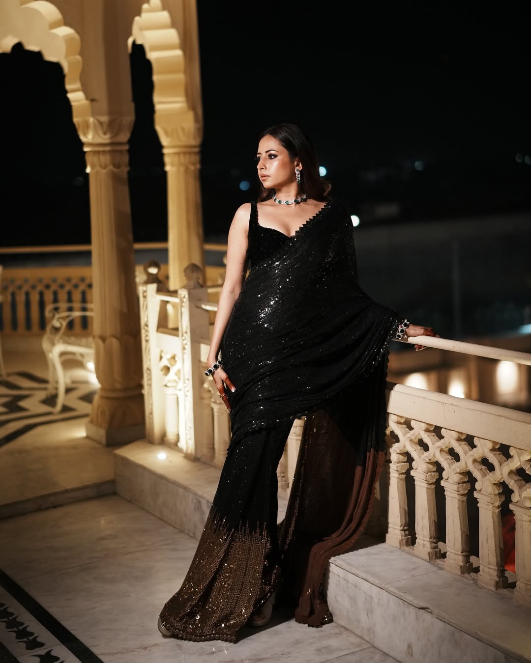 Black Color Beautiful Partywear Georgette Fabric Saree