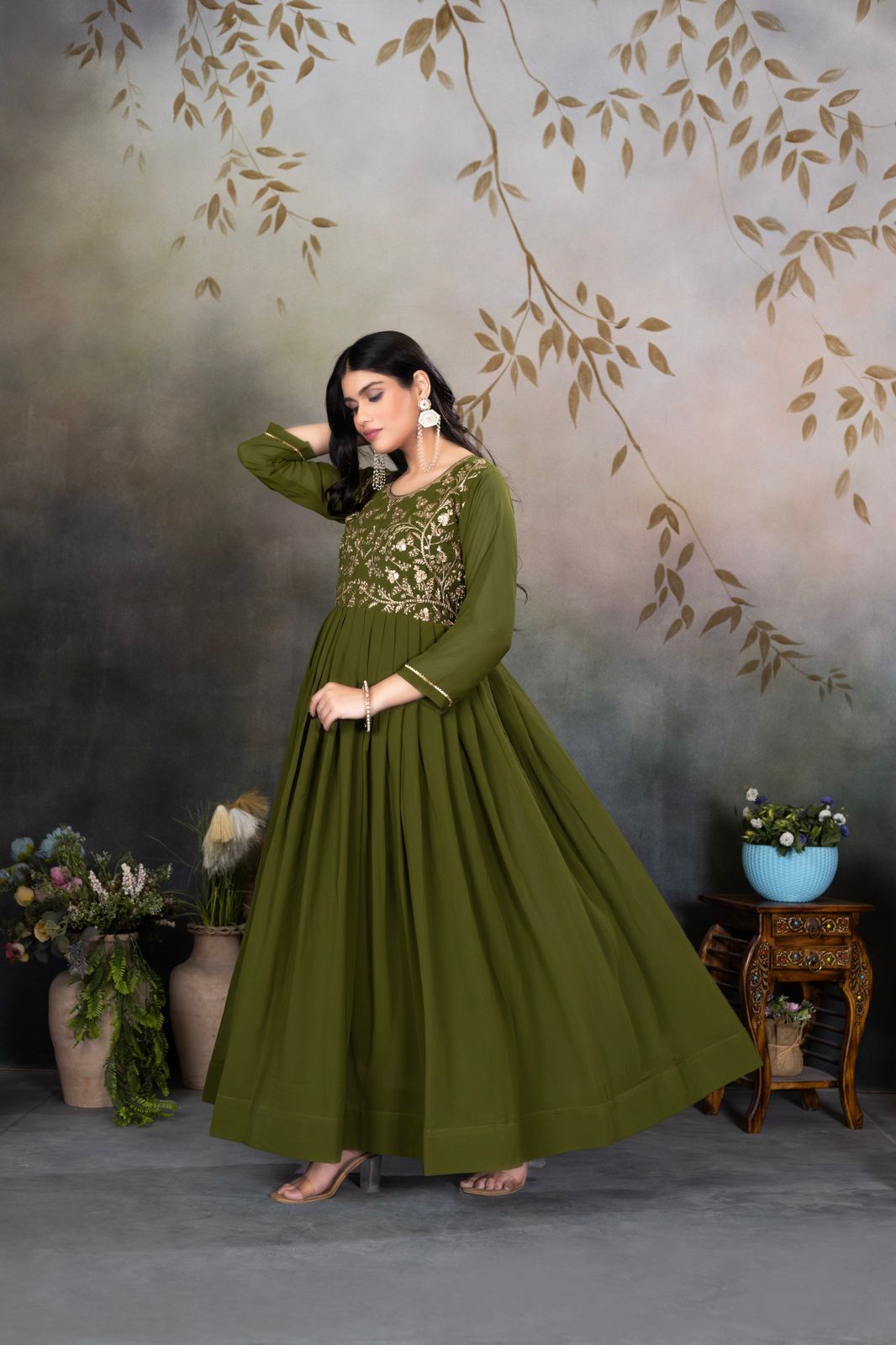 Zari-Thread & Sequins Embroidery gown Made For Desirable Women's Who Deserve It in green color