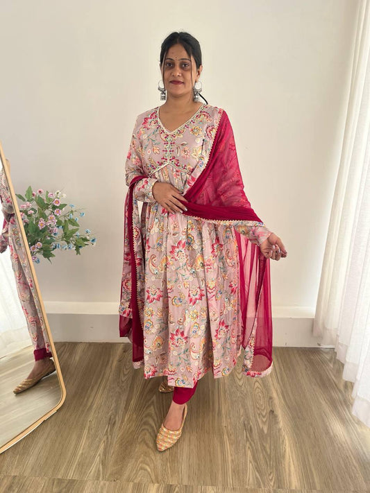 Beautiful Partywear Chinon Fabric Suit