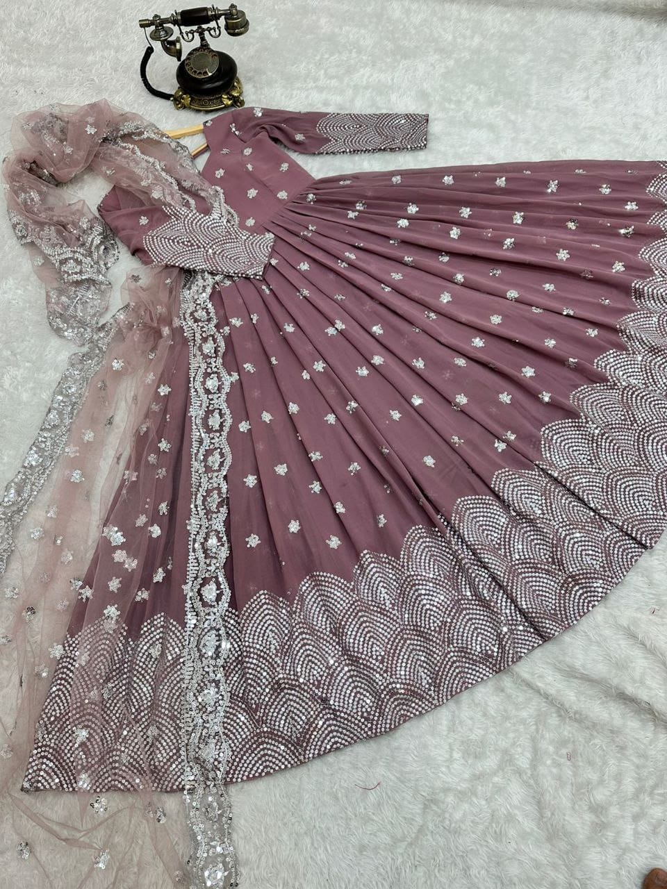 onion color beautiful anarkali gown in goergette fabric