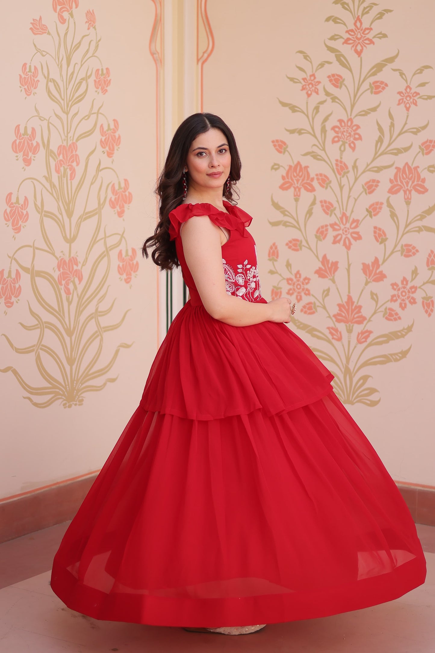 red Color Beautiful Gown in Georgette Fabric