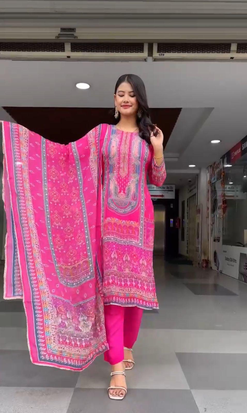 pink colour beautiful partywear dress in chinon fabric