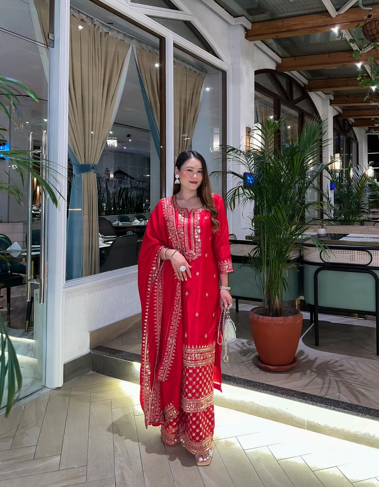 Beautiful karva chath dress in chinon silk fabric