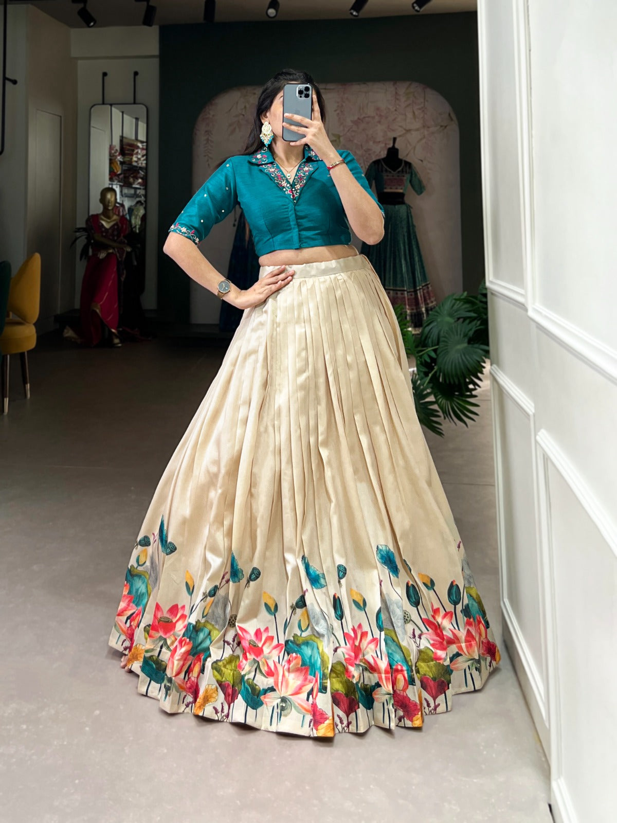 Lehenga Choli in Tussar Silk Fabric