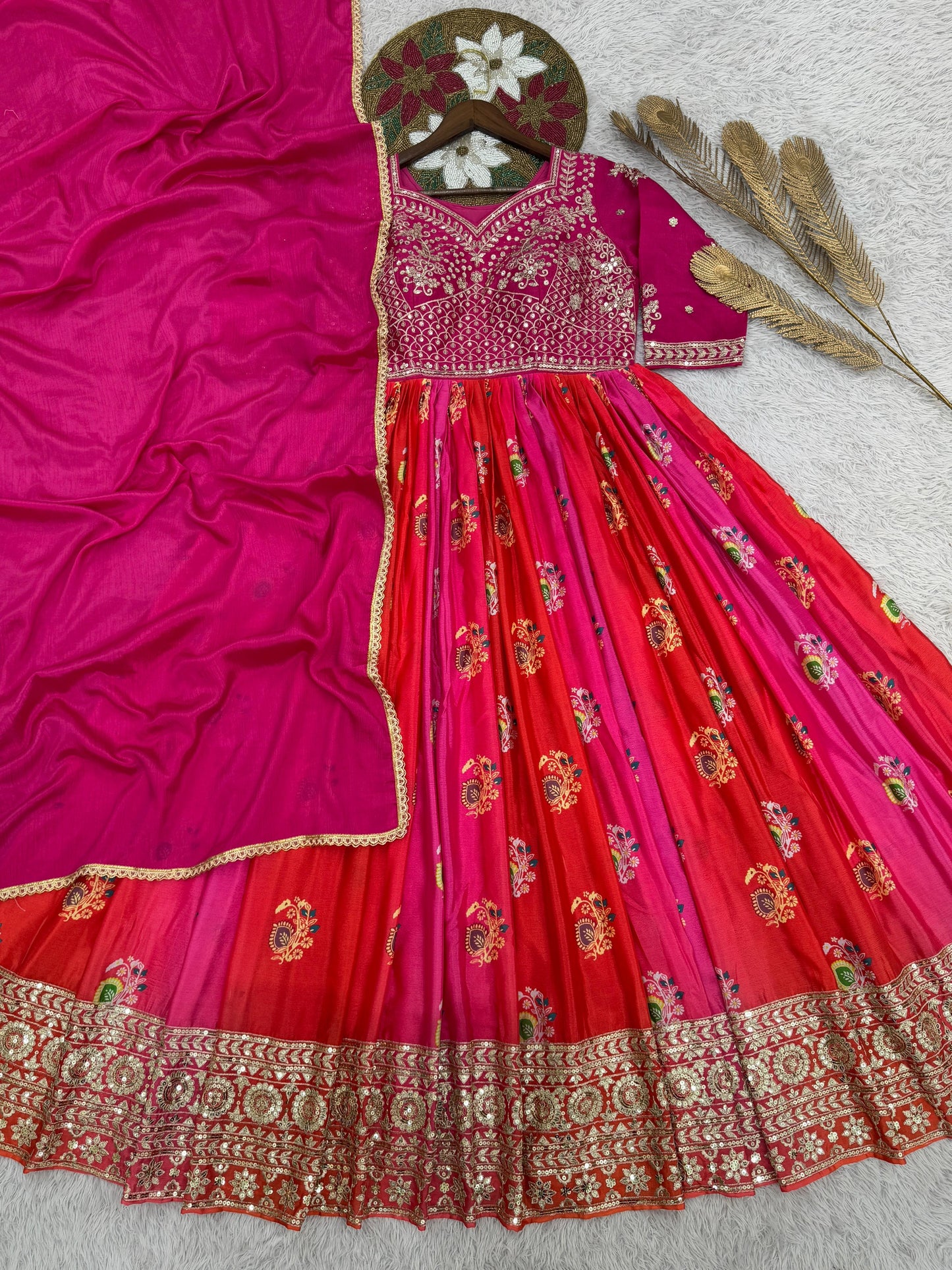 Pink Color ANarkali Gown in Silk Fabric with embroidery work
