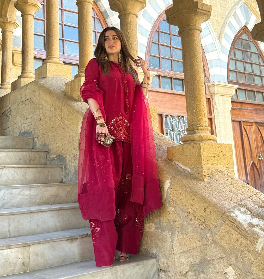 franch crap embroidered sequence work with fancy top-plazzo dupatta set
