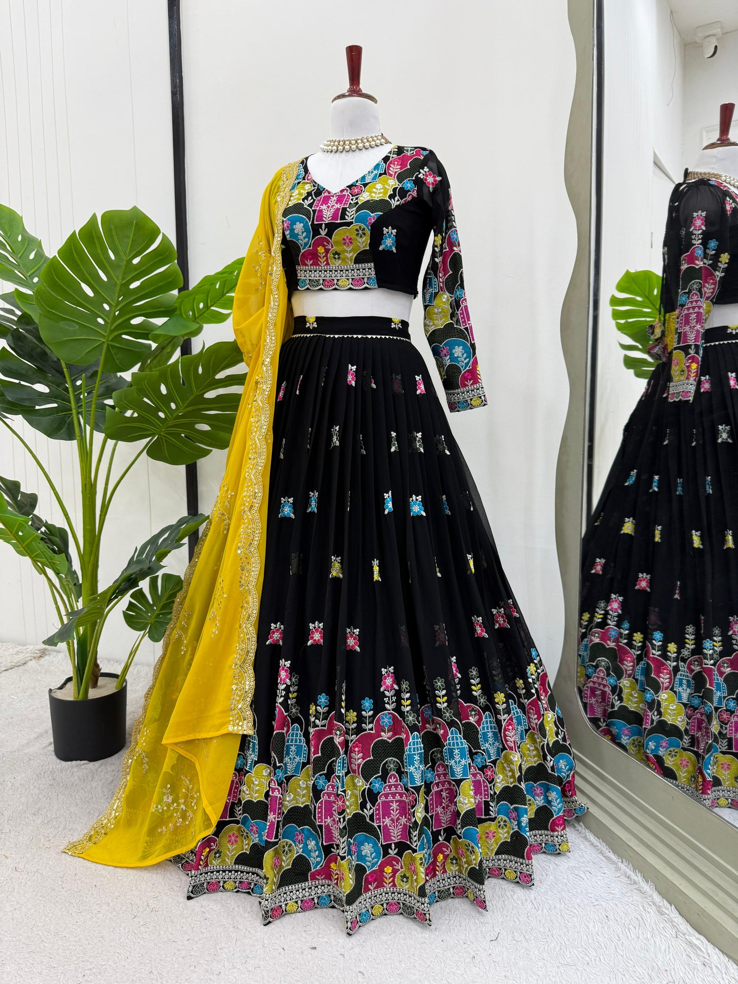 Black Color Partywear Lehenga Choli in Georgete Fabric