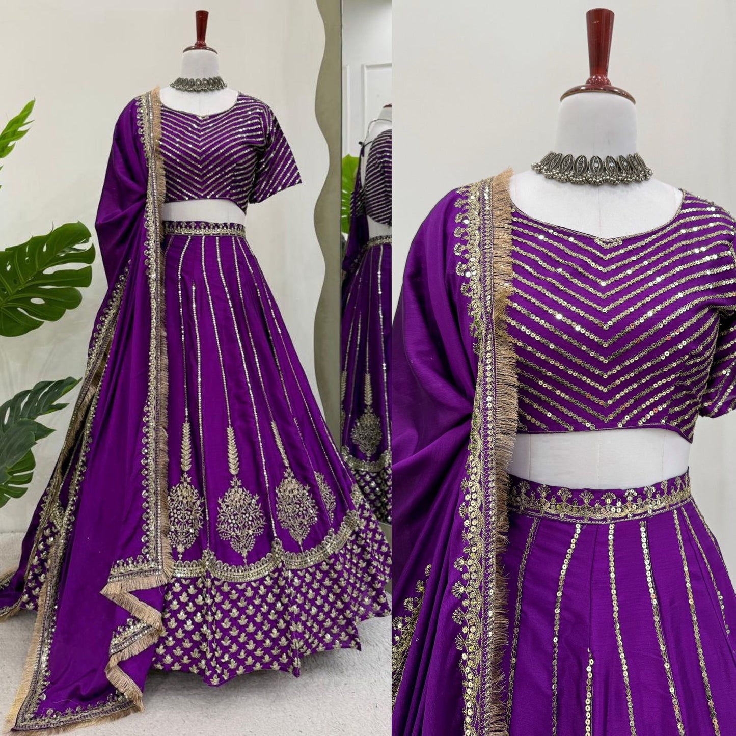Purple Color Beautiful Partywear Lehenga Choli in Chinon Silk Fabric