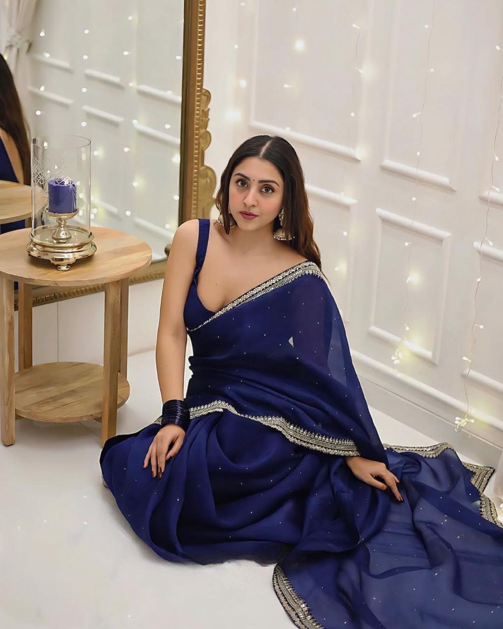 Blue Color Organza Silk Saree