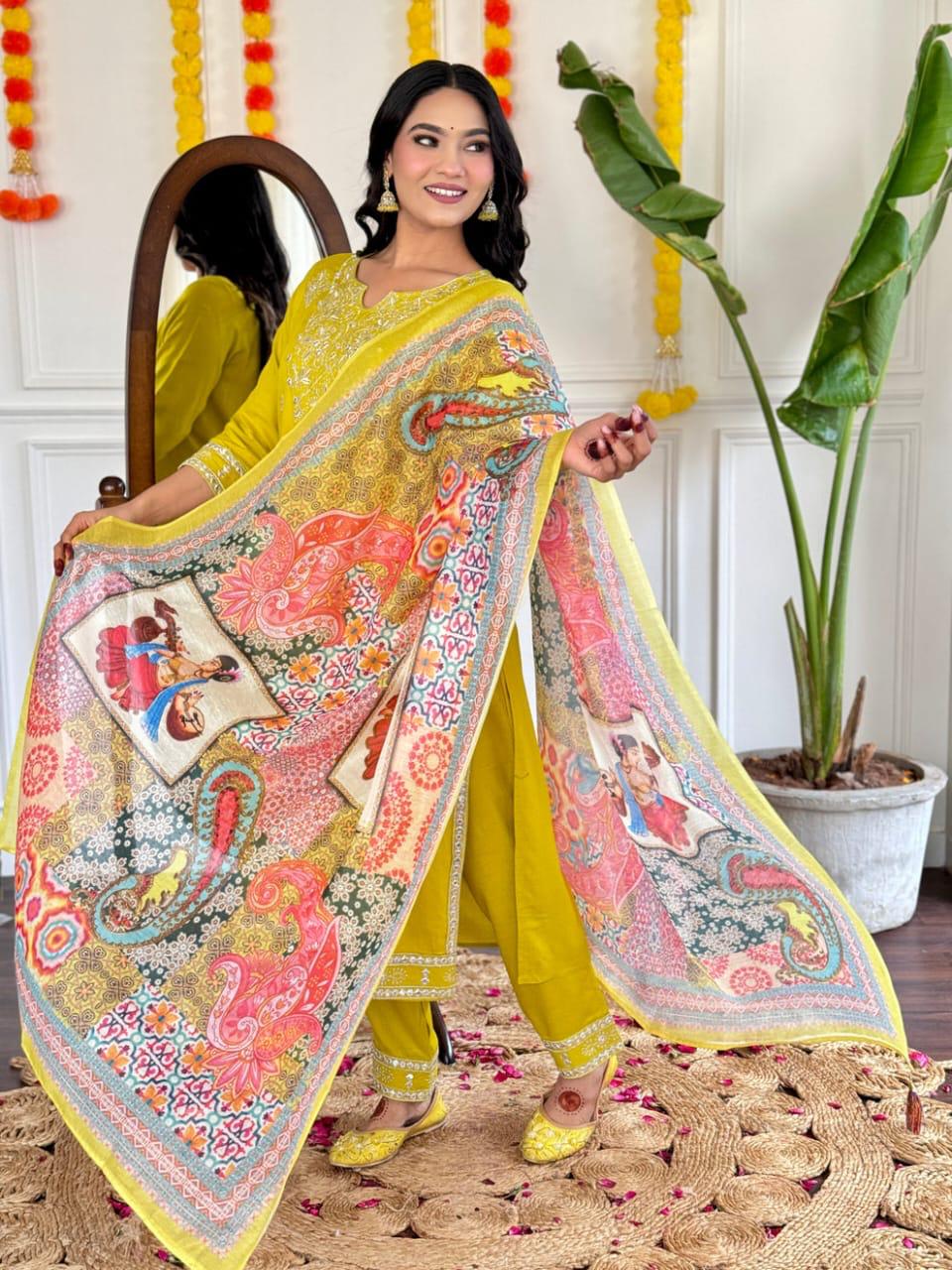 Yellow Color Beautiful Partywear Dress in Cotton Fabric