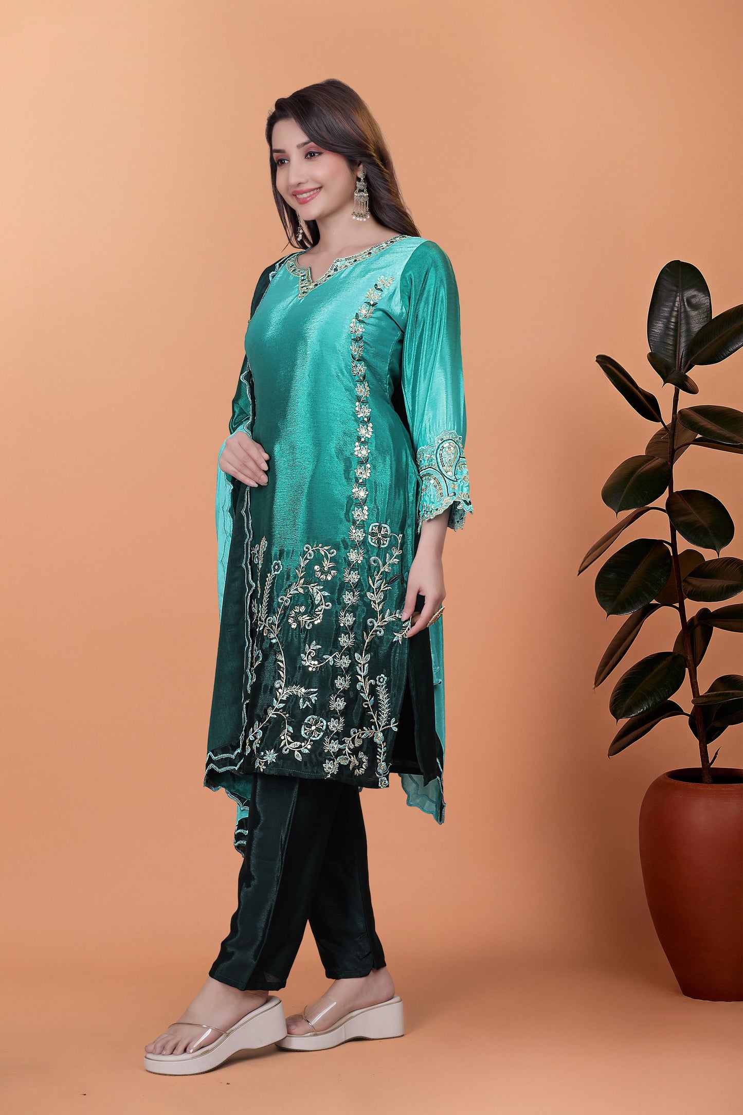 3 Piece Kurti With Bottom And Beautiful Dupatta