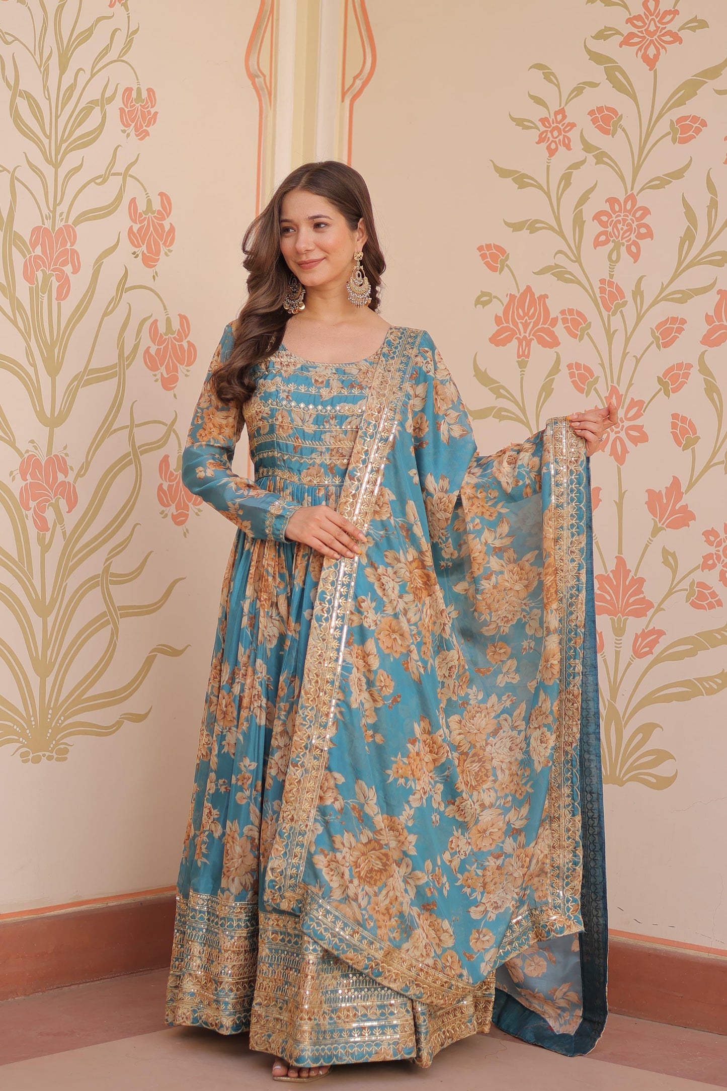 Designer Readymade Gown-Dupatta Collections in Silk Fabric