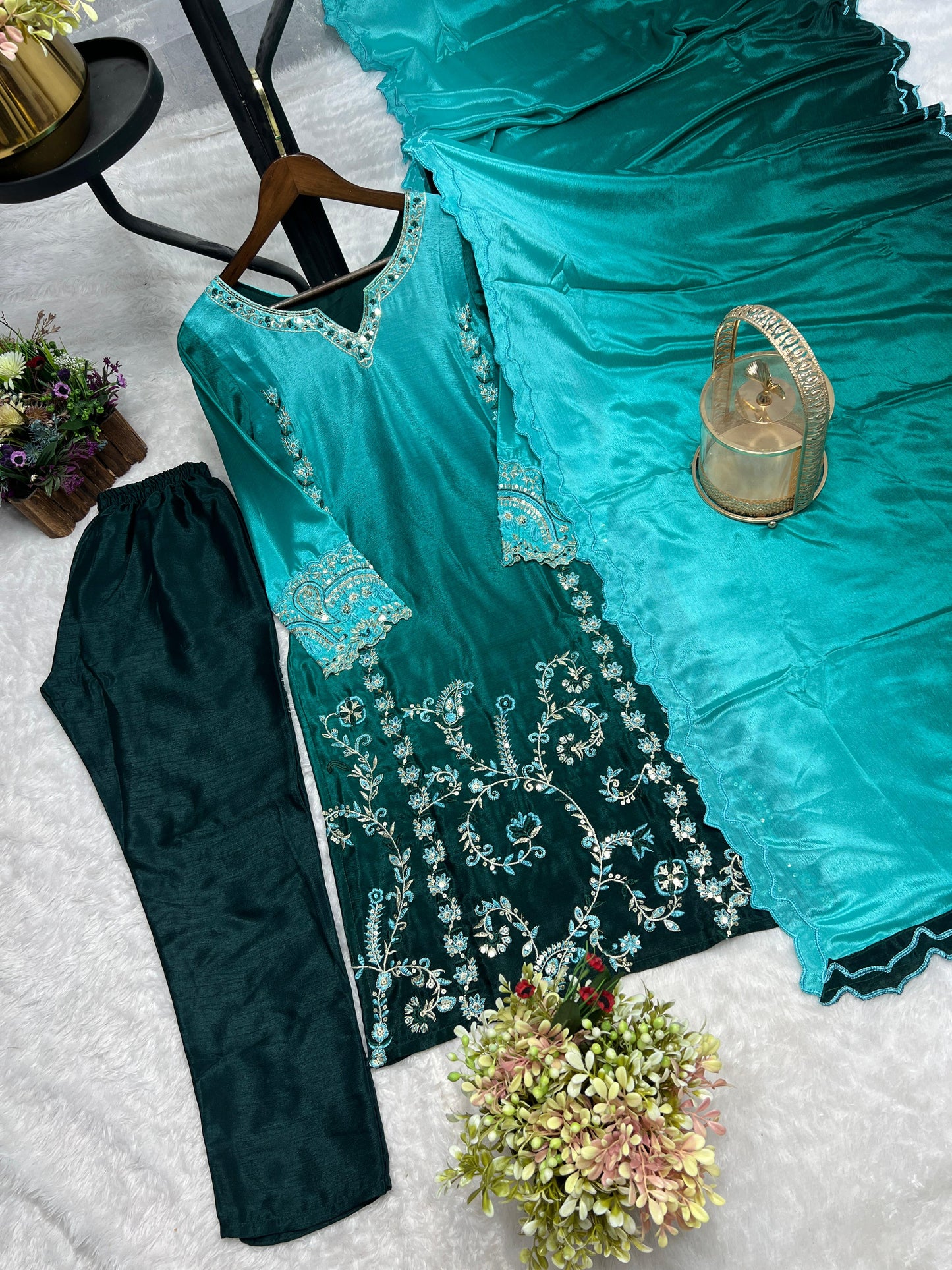 3 Piece Kurti With Bottom And Beautiful Dupatta