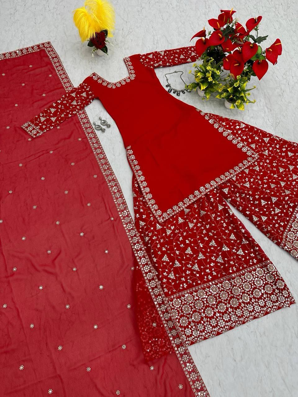 Launching Festival Plazzo Top In Red Color