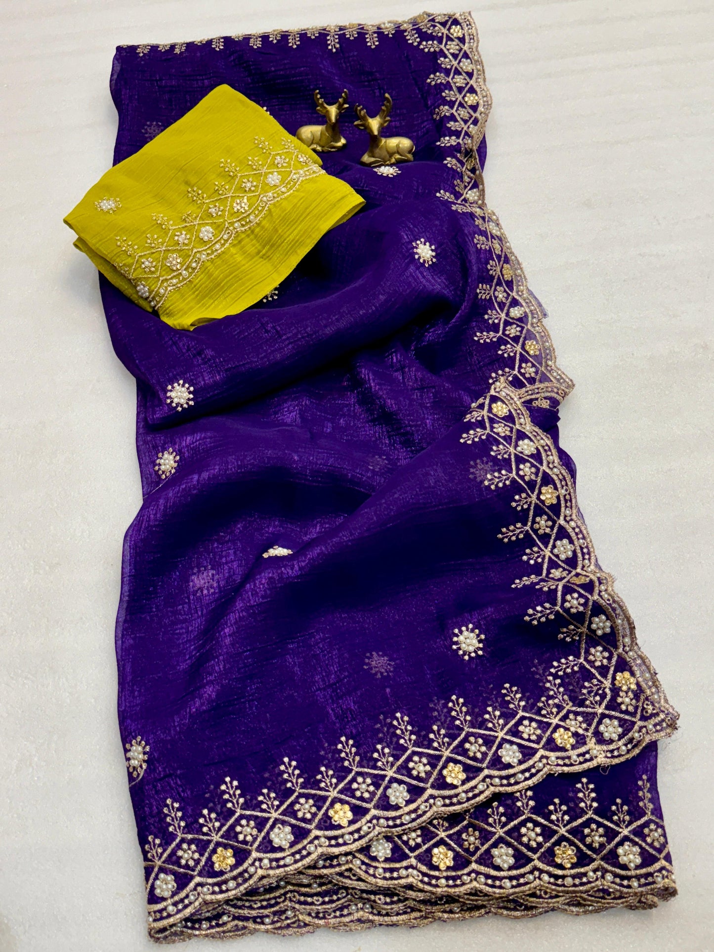 Chiffon Silk Saree with beautiful embroidery in blue color