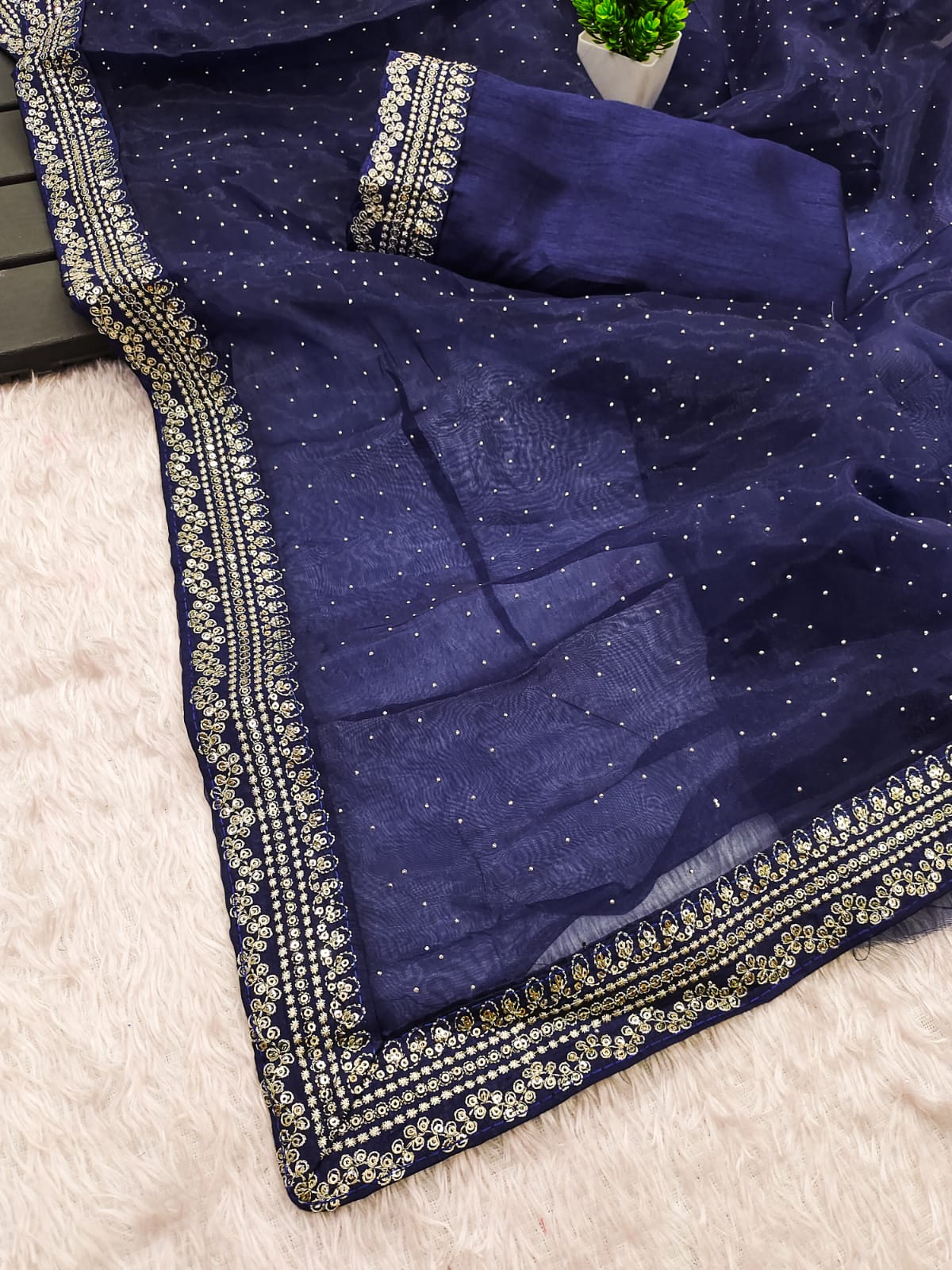 Blue Color Organza Silk Saree
