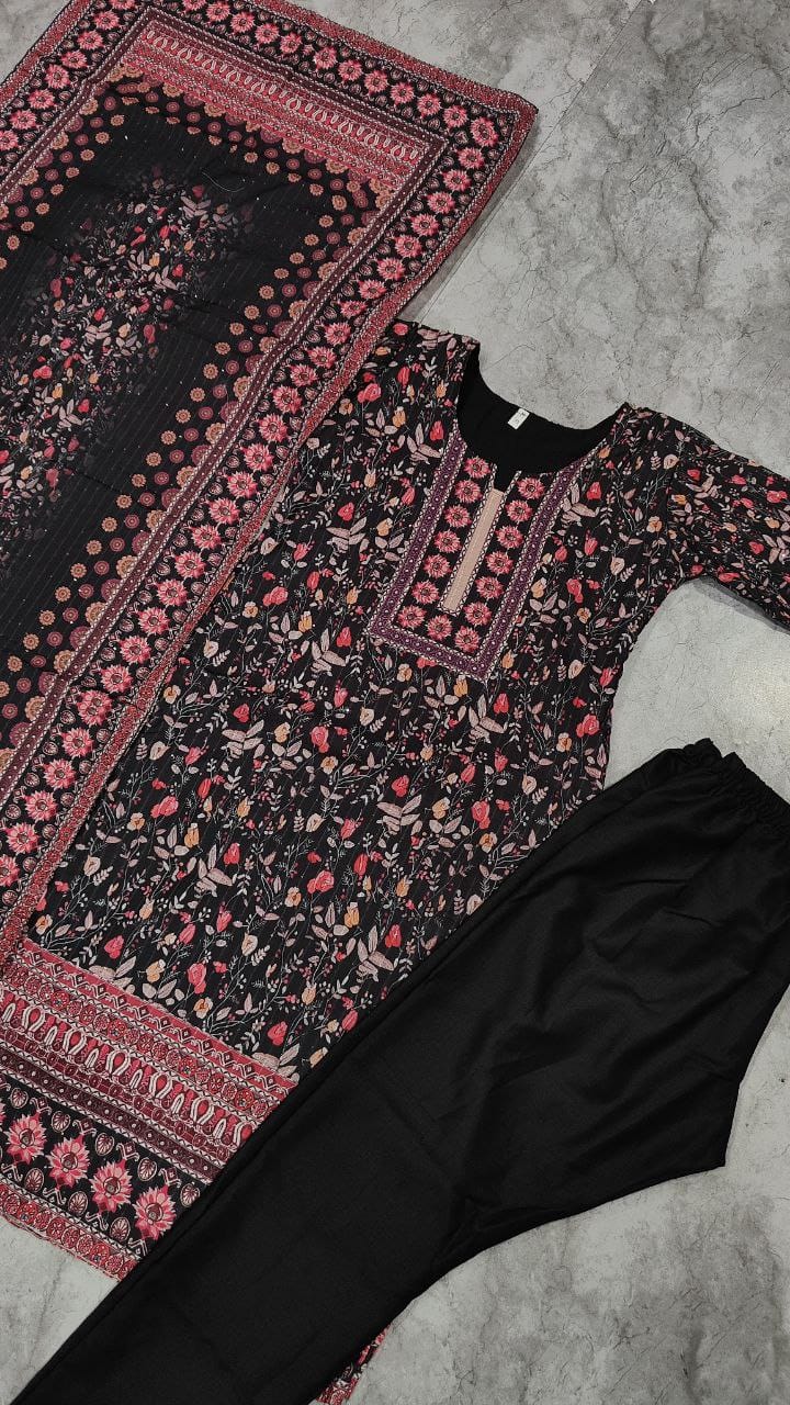 classical Black Kurti Pent With Duppata for summer wear dress